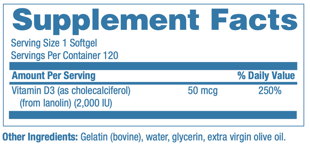 vitamin d3 2000 supp facts